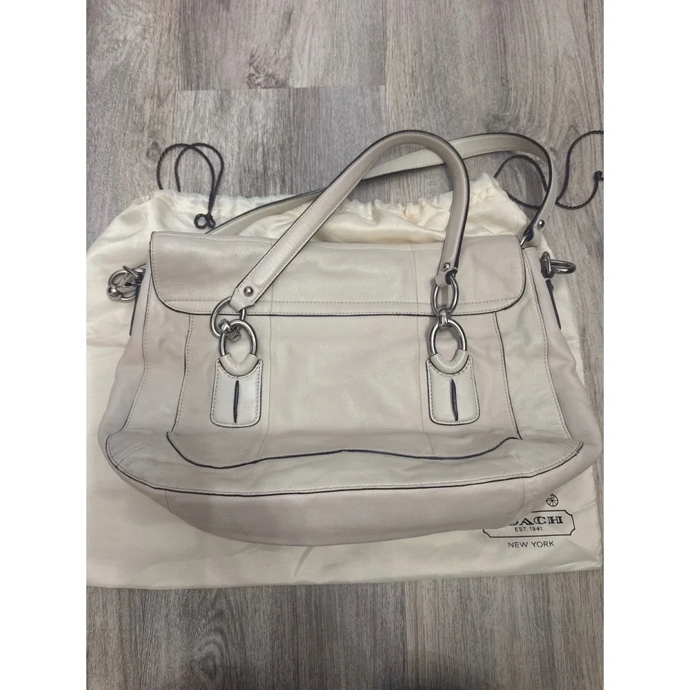 Coach Kristin Off White Leather Flap Shoulder Bag Crossbody Silver Hardware